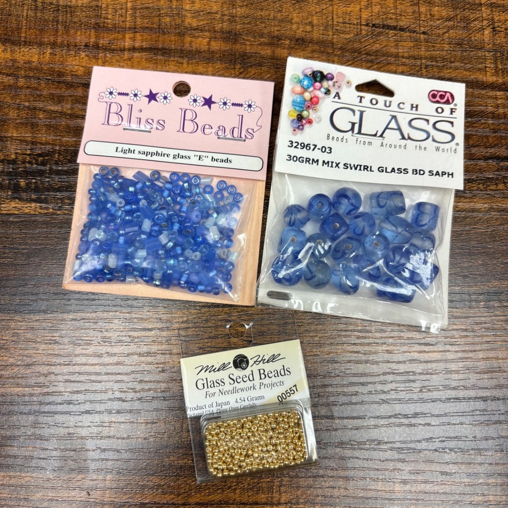 Glass Bead Lot Bliss Beads Sapphire Mill Hill Gold Seed Beads Swirl Glass 3pk